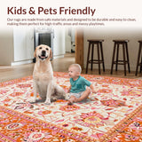 Ultra Soft Area Rug, Non Slip, Stain Resistant, Washable Area Rugs for Living Room, Bedroom, Lively Orange Garden Inspired Rug(Orange)