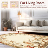 Botanical Scrollwork Transitional Floor Cover with Floral Accents(Beige)