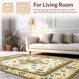Ultra Soft Area Rug, Non Slip, Stain Resistant, Washable Area Rugs for Living Room, Bedroom, Classic Beige Area Intricate Floral Motifs(White)