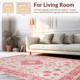 Ultra Soft Area Rug, Non Slip, Stain Resistant, Washable Area Rugs for Living Room, Bedroom, Rustic Vintage Medallion Charm(Pink)