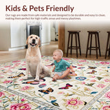 Ultra Soft Area Rug, Non Slip, Stain Resistant, Washable Area Rugs for Living Room, Bedroom, Elegant Vintage Nature Motif(White)