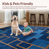 Ultra Soft Area Rug, Non Slip, Stain Resistant, Washable Area Rugs for Living Room, Bedroom, Artistic Blue Brown Abstract Composition(Blue)