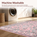 Ultra Soft Area Rug, Non Slip, Stain Resistant, Washable Area Rugs for Living Room, Bedroom, Vibrant Retro Flower Arrangement(Pink)
