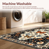 Ultra Soft Area Rug, Non Slip, Stain Resistant, Washable Area Rugs for Living Room, Bedroom, Artistic Insect Motif in Earthy Tones(Black)