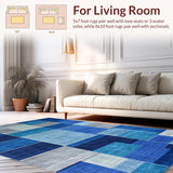 Ultra Soft Area Rug, Non Slip, Stain Resistant, Washable Area Rugs for Living Room, Bedroom, Stylish Modern Blue Tiled Motif(Blue)