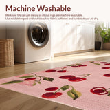 Ultra Soft Area Rug, Non Slip, Stain Resistant, Washable Area Rugs for Living Room, Bedroom, Blush Bow Tie and Cherry Cluster Washable Runner Mat(Pink)