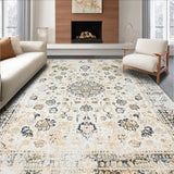 Ultra Soft Area Rug, Non Slip, Stain Resistant, Washable Area Rugs for Living Room, Bedroom, Distressed Vintage Medallion Design in Beige and Grey(Beige)