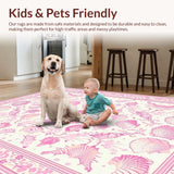 Ultra Soft Area Rug, Non Slip, Stain Resistant, Washable Area Rugs for Living Room, Bedroom, Whimsical Pink Oceanic Pattern(White)