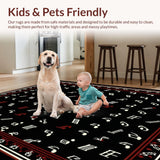 Ultra Soft Area Rug, Non Slip, Stain Resistant, Washable Area Rugs for Living Room, Bedroom, Unique Vintage Melodic Pattern Style(Black)