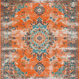 Ultra Soft Area Rug, Non Slip, Stain Resistant, Washable Area Rugs for Living Room, Bedroom, Luxurious Distressed Floral Medallion Touch(Orange)