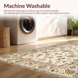 Ultra Soft Area Rug, Non Slip, Stain Resistant, Washable Area Rugs for Living Room, Bedroom, Elegant Creamy Vintage Motif(Beige)