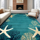 Ultra Soft Area Rug, Non Slip, Stain Resistant, Washable Area Rugs for Living Room, Bedroom, Coastal Serenity Starfish Round Accent Dark Turquoise Mocha Beige(Blue)