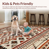 Ultra Soft Area Rug, Non Slip, Stain Resistant, Washable Area Rugs for Living Room, Bedroom, Rustic Neutral Toned Geometry(Red)