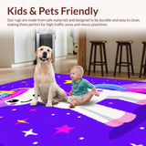 Ultra Soft Area Rug, Non Slip, Stain Resistant, Washable Area Rugs for Living Room, Bedroom, Playful Kawaii Rainbow Dreamscape(Purple)