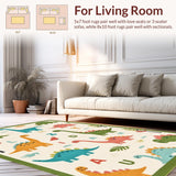 Ultra Soft Area Rug, Non Slip, Stain Resistant, Washable Area Rugs for Living Room, Bedroom, Joyful ABC Dinosaur Visual Delight(Ivory)
