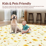 Ultra Soft Area Rug, Non Slip, Stain Resistant, Washable Area Rugs for Living Room, Bedroom, Charming Daisy Bloom Non Slip Flower Area Whimsical Floral(Beige)