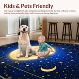 Ultra Soft Area Rug, Non Slip, Stain Resistant, Washable Area Rugs for Living Room, Bedroom, Whimsical Starry Night Motif(Blue)