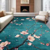 Ultra Soft Area Rug, Non Slip, Stain Resistant, Washable Area Rugs for Living Room, Bedroom, Cherry Blossom Floral Rug with Teal Accents(Blue)