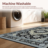Ultra Soft Area Rug, Non Slip, Stain Resistant, Washable Area Rugs for Living Room, Bedroom, Striking Ogee Pattern in Monochrome(Black)
