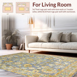 Ultra Soft Area Rug, Non Slip, Stain Resistant, Washable Area Rugs for Living Room, Bedroom, Luxurious Gold-Hued Botanical Design(Gray)