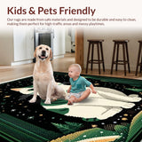 Ultra Soft Area Rug, Non Slip, Stain Resistant, Washable Area Rugs for Living Room, Bedroom, Vintage Dark Green Abstract Shapes(White)