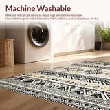 Ultra Soft Area Rug, Non Slip, Stain Resistant, Washable Area Rugs for Living Room, Bedroom, Rustic Striped Patterned Rug(Black)