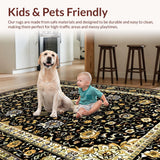 Ultra Soft Area Rug, Non Slip, Stain Resistant, Washable Area Rugs for Living Room, Bedroom, Artistic Cream and Gold Motif(Black)