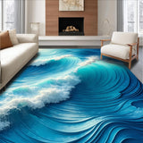 Ultra Soft Area Rug, Non Slip, Stain Resistant, Washable Area Rugs for Living Room, Bedroom, 3D Ocean Wave Bedroom Rug for Coastal Decor(Blue)