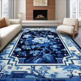 Ultra Soft Area Rug, Non Slip, Stain Resistant, Washable Area Rugs for Living Room, Bedroom, Sophisticated Floral Chinoiserie Aesthetic(Blue)