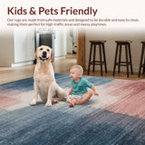 Ultra Soft Area Rug, Non Slip, Stain Resistant, Washable Area Rugs for Living Room, Bedroom, Regal Cascade Rug With Slate Blue and Dusty Rose Abstract Watercolor Design(Pink)