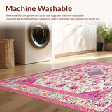 Ultra Soft Area Rug, Non Slip, Stain Resistant, Washable Area Rugs for Living Room, Bedroom, Soft Ivory Tiled Textures(Pink)
