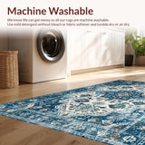 Ultra Soft Area Rug, Non Slip, Stain Resistant, Washable Area Rugs for Living Room, Bedroom, Chic Coastal Floral Accents(Blue)