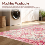 Ultra Soft Area Rug, Non Slip, Stain Resistant, Washable Area Rugs for Living Room, Bedroom, Stylish Boho Tiled Blossom Design(Ivory)