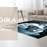 Ultra Soft Area Rug, Non Slip, Stain Resistant, Washable Area Rugs for Living Room, Bedroom, Howling Wolf Nighttime Imagery(Gray)
