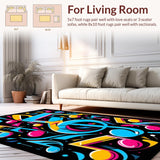Ultra Soft Area Rug, Non Slip, Stain Resistant, Washable Area Rugs for Living Room, Bedroom, Playful Colorful Note Illustration(Blue)
