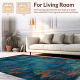 Ultra Soft Area Rug, Non Slip, Stain Resistant, Washable Area Rugs for Living Room, Bedroom, Tropical Ethnic Floral Motif(Blue)