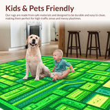 Ultra Soft Area Rug, Non Slip, Stain Resistant, Washable Area Rugs for Living Room, Bedroom, City-Themed Green Toddler Playroom Educational Carpet(Green)