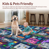 Ultra Soft Area Rug, Non Slip, Stain Resistant, Washable Area Rugs for Living Room, Bedroom, City Life Educational Play Rug for Kids Bedroom(Blue)