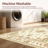 Ultra Soft Area Rug, Non Slip, Stain Resistant, Washable Area Rugs for Living Room, Bedroom, Cream Dream Vintage Inspired Floral Medallion Motif(Beige)
