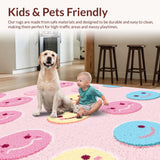 Ultra Soft Area Rug, Non Slip, Stain Resistant, Washable Area Rugs for Living Room, Bedroom, Cheerful Light Blue Motif(Pink)