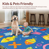 Ultra Soft Area Rug, Non Slip, Stain Resistant, Washable Area Rugs for Living Room, Bedroom, Playroom ABC Ocean Animals Area Rug Early Learning Alphabet Mat(Blue)