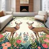 Ultra Soft Area Rug, Non Slip, Stain Resistant, Washable Area Rugs for Living Room, Bedroom, Rustic Floral Deer Motif(Brown)