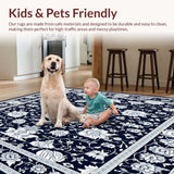 Ultra Soft Area Rug, Non Slip, Stain Resistant, Washable Area Rugs for Living Room, Bedroom, Navy and Silver Abstract Floral Area with Intricate(Blue)