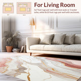 Ultra Soft Area Rug, Non Slip, Stain Resistant, Washable Area Rugs for Living Room, Bedroom, Elegant Pale Pink and Taupe Abstract Area with Subtle Marble Veining(White)