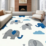 Ultra Soft Area Rug, Non Slip, Stain Resistant, Washable Area Rugs for Living Room, Bedroom, Delicate Grey Tone Animal Illustrations(White)