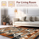 Ultra Soft Area Rug, Non Slip, Stain Resistant, Washable Area Rugs for Living Room, Bedroom, Lively Geometric Southwestern Composition(Brown)