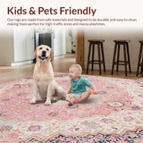 Ultra Soft Area Rug, Non Slip, Stain Resistant, Washable Area Rugs for Living Room, Bedroom, Charming Floral Boho Aesthetic(Pink)