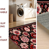 Ultra Soft Area Rug, Non Slip, Stain Resistant, Washable Area Rugs for Living Room, Bedroom, Rustic Low Pile Blossom Design(Black)