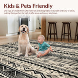 Ultra Soft Area Rug, Non Slip, Stain Resistant, Washable Area Rugs for Living Room, Bedroom, Elegant Boho Inspired Area with Intricate Black and Beige Tribal Motifs(Black)