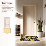 Ultra Soft Area Rug, Non Slip, Stain Resistant, Washable Area Rugs for Living Room, Bedroom, Playful Contemporary Blossom Motif(Yellow)